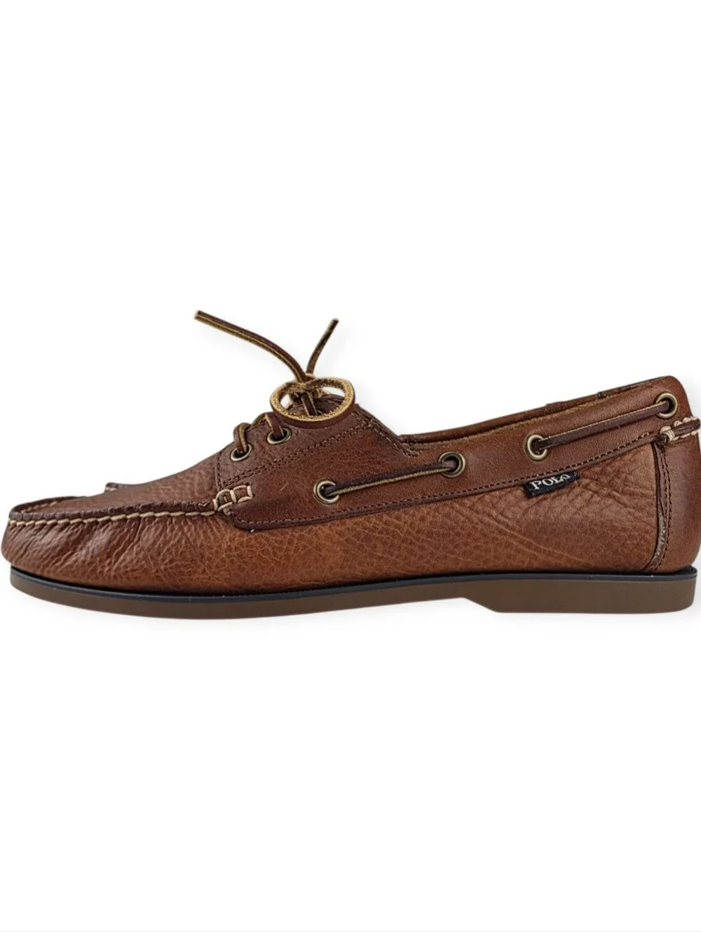 Polo Ralph Lauren Bienne Men's Tumbled Leather Boat Shoes Men’s Size 9.5D EUC